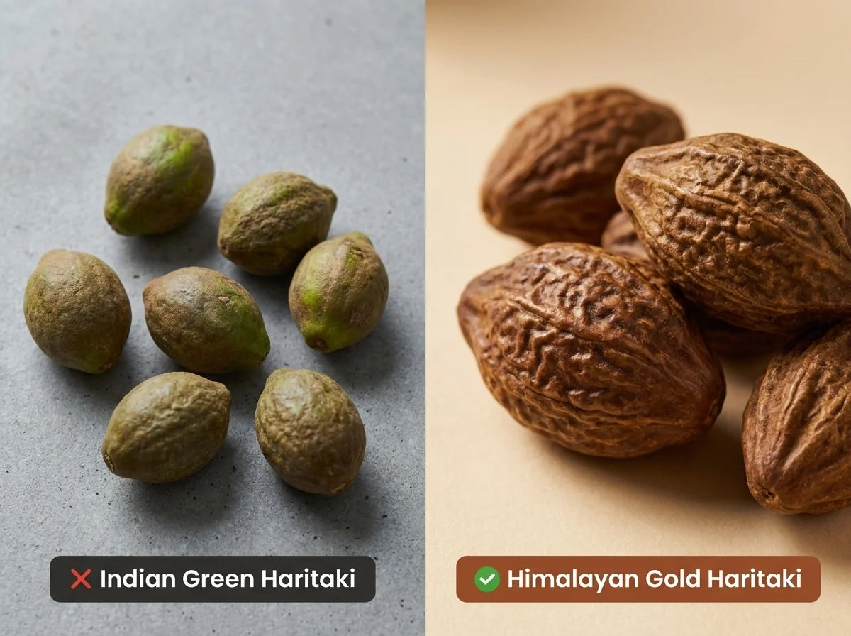 Cheap dusty haritaki powder vs fresh whole Himalayan Haritaki fruits